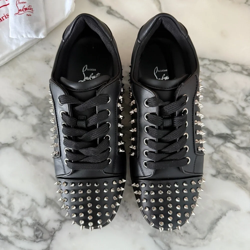 Christian Louboutin 3240804 Women's Vieira Night Spikes Black Sneakers, EU 39.5